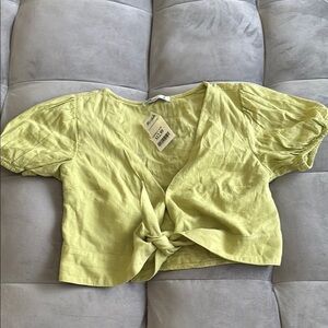 Hollister Lime Green Puff Sleeve Tie-Front Top size small